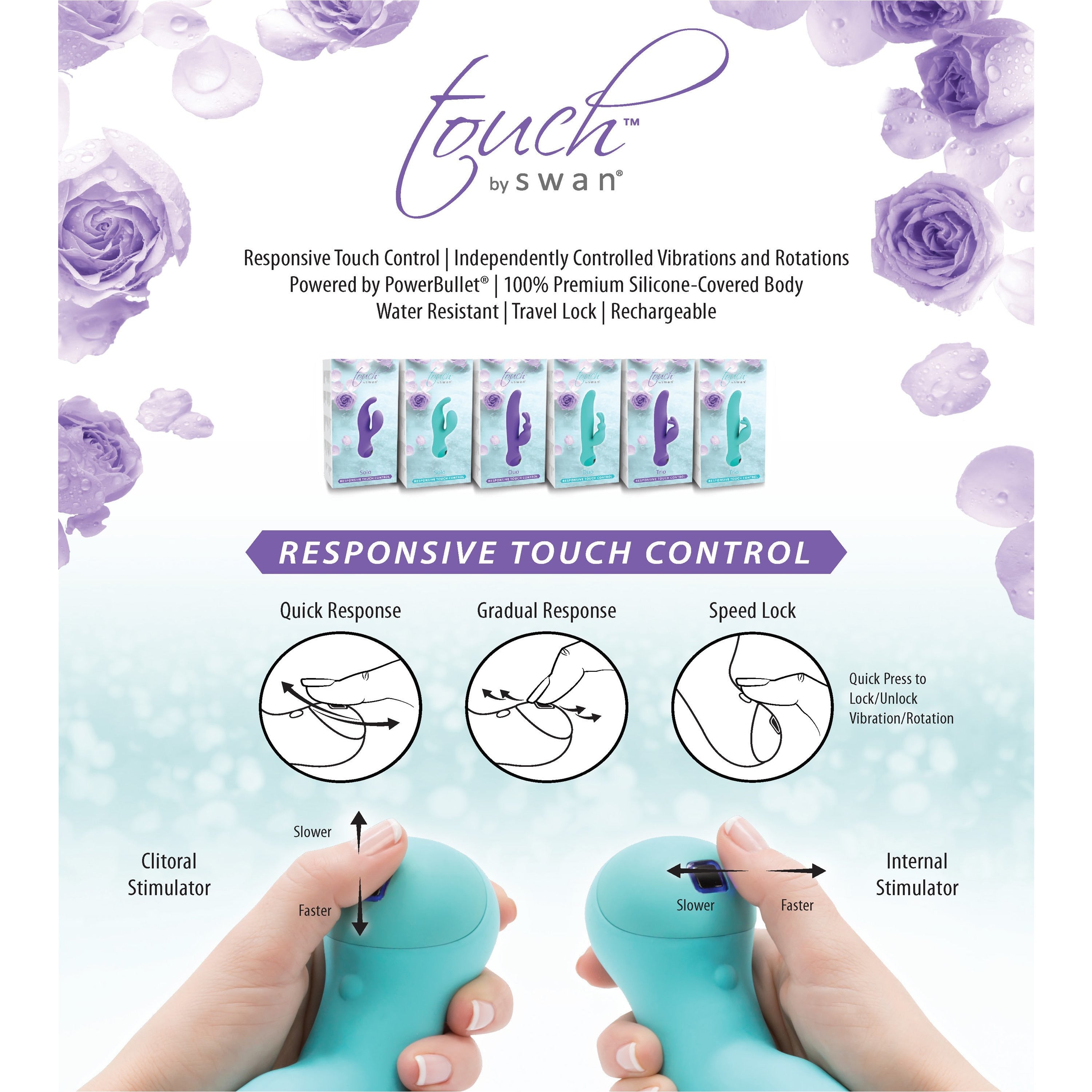 Swan Touch - Solo - Dual Vibrator - Rechargeable - Purple - Swan Vibes