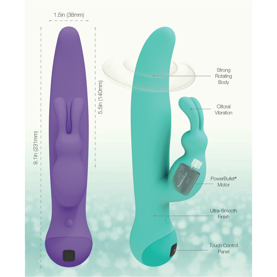 Swan Touch – Duo – Dual Rabbit Vibrator – Rechargeable - Teal - Swan Vibes