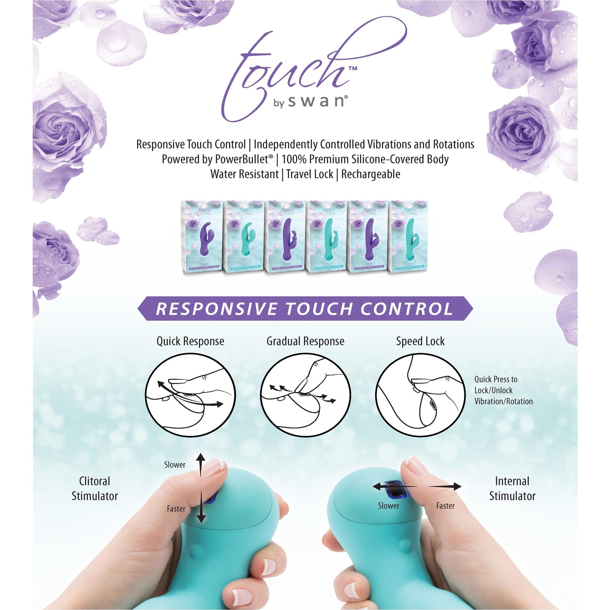 Swan Touch - Trio - Rabbit Vibrator - Rechargeable - Teal - Swan Vibes