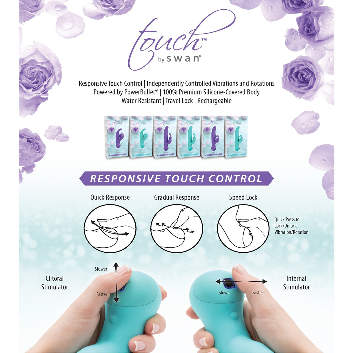 Swan Touch - Solo - Dual Vibrator -  Rechargeable - Teal - Swan Vibes